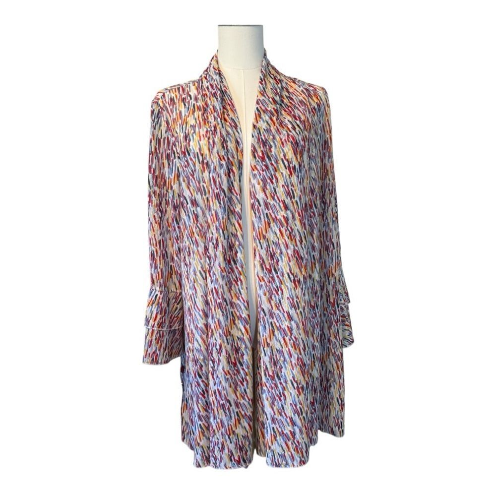 Multiples Multicolor Patterned Jacket Angle Sleeves Button Detailing Flowy 1X